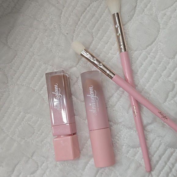 Slmissglam Ne Pink Eye Brush Set And Nude Lipgloss